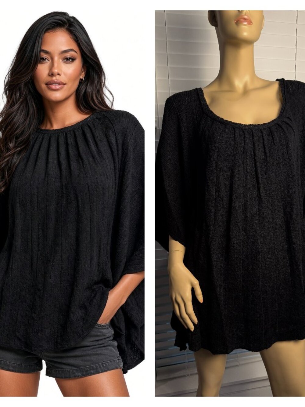 Vintage Free People Frontier Cape Black Slip open side Coat Sweaters Cover Top